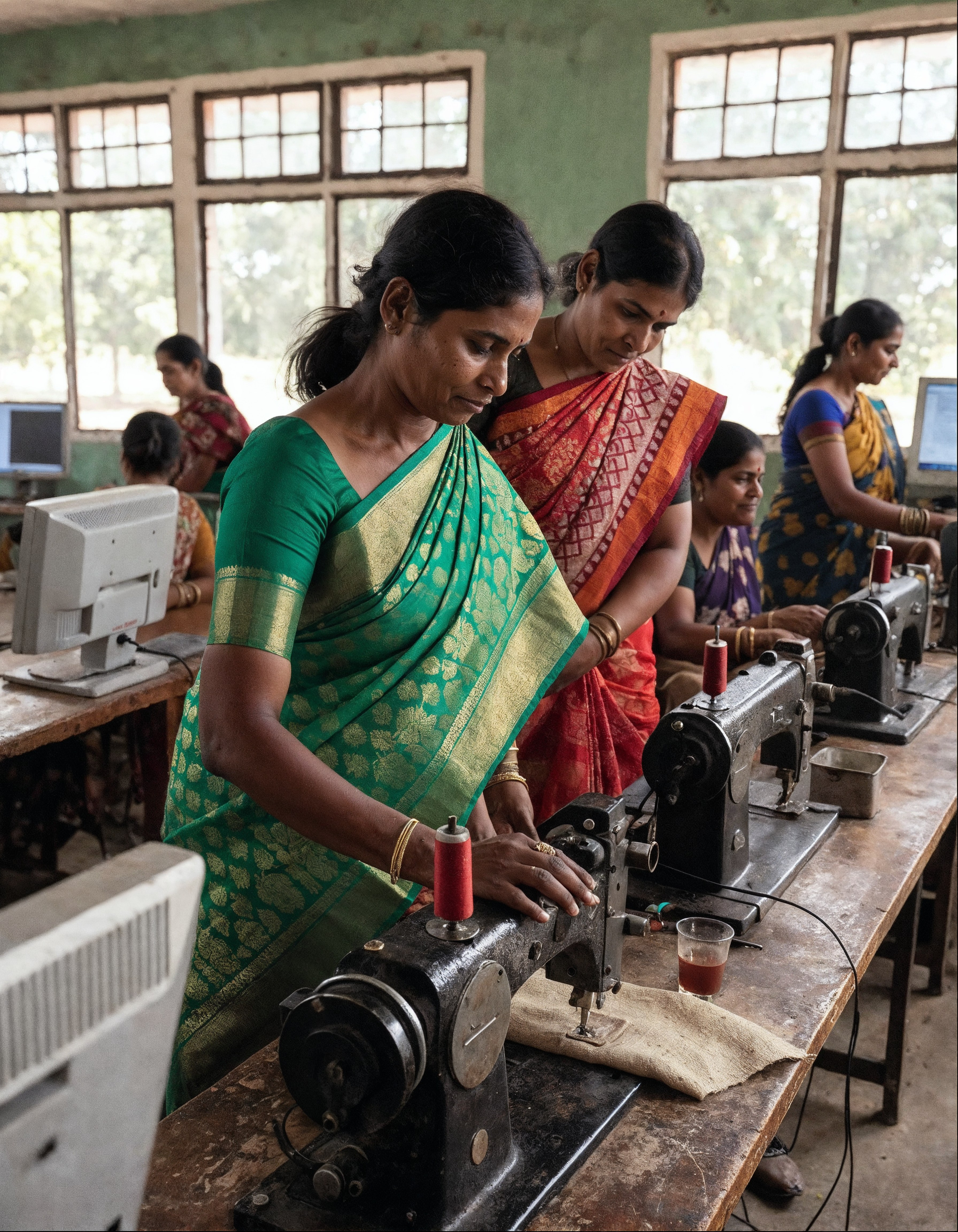 Indian women learning tailoring and computer skills in self-help group — PASALA Foundation